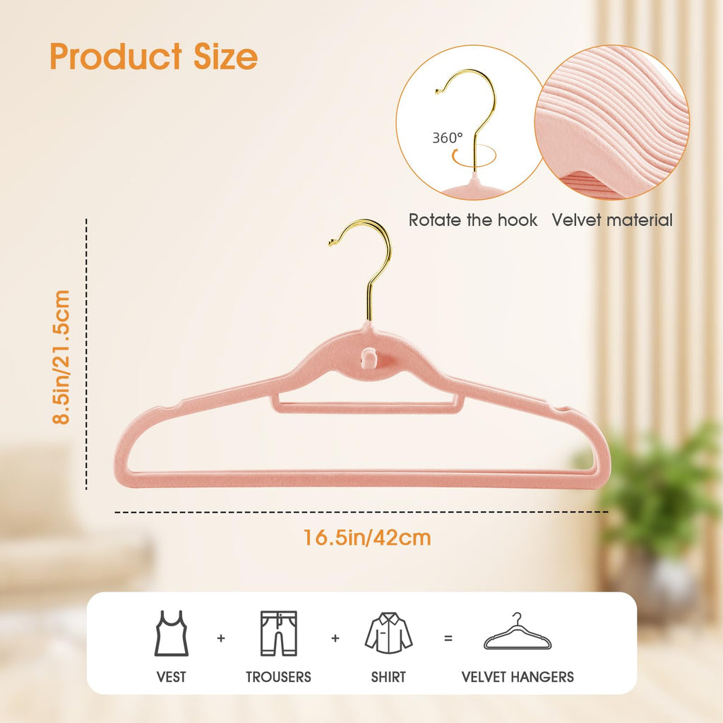 Heavy Duty Velvet Clothing Hangers, 20 Pack Light Pink - Slim Stackable Non-Slip Felt Suit Hangers with 360° Swivel
