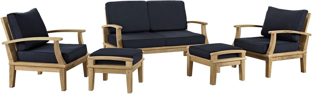 Marina Premium Grade A Teak Wood 5-Piece Outdoor Patio Furniture Set in Natural Navy