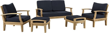 Marina Premium Grade A Teak Wood 5-Piece Outdoor Patio Furniture Set in Natural Navy