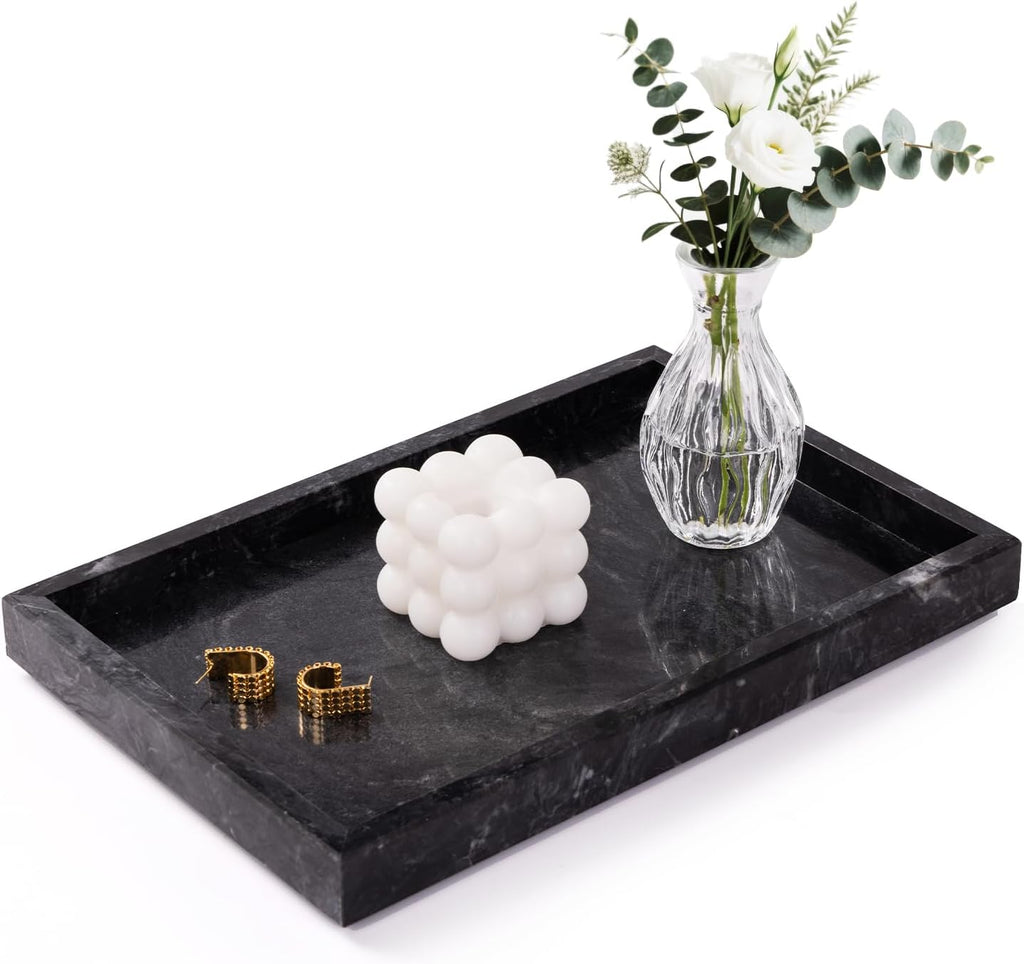 Marble Bathroom Tray for Countertop & Home Decor, Natural Decorative Marble Tray for Jewelry & Perfume Organizer