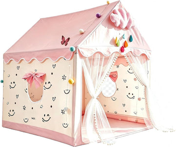 Princess Castle Play Tent for Kids with LED Globe String Lights, Pink Fantasy Playhouse Indoor, Easy Setup & Durable
