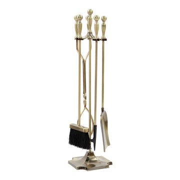 International Concord 5-piece Fireplace Tool Set, Antique Brass