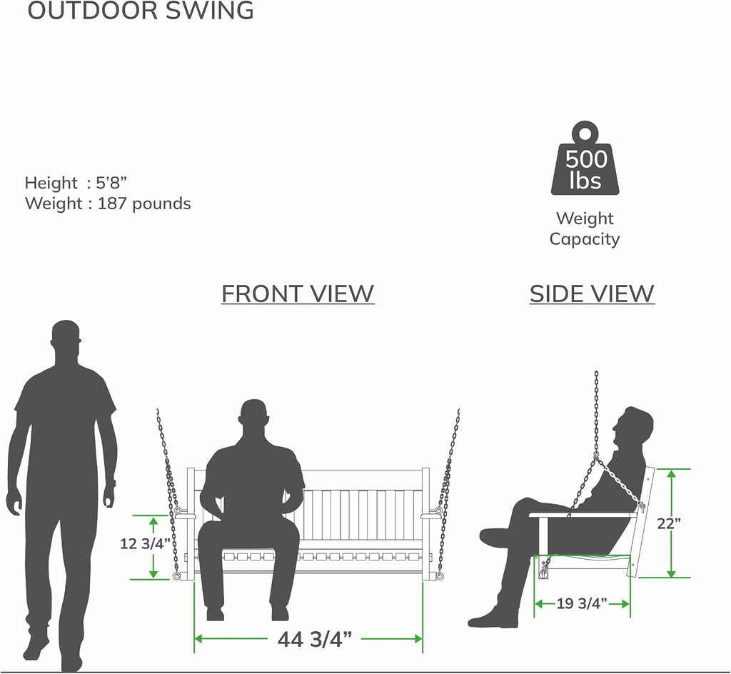 Bentley Solid Wood Mahogany Porch Swing, Natural Brown, Durable Weather-Resistant Outdoor Hanging Bench for Porch
