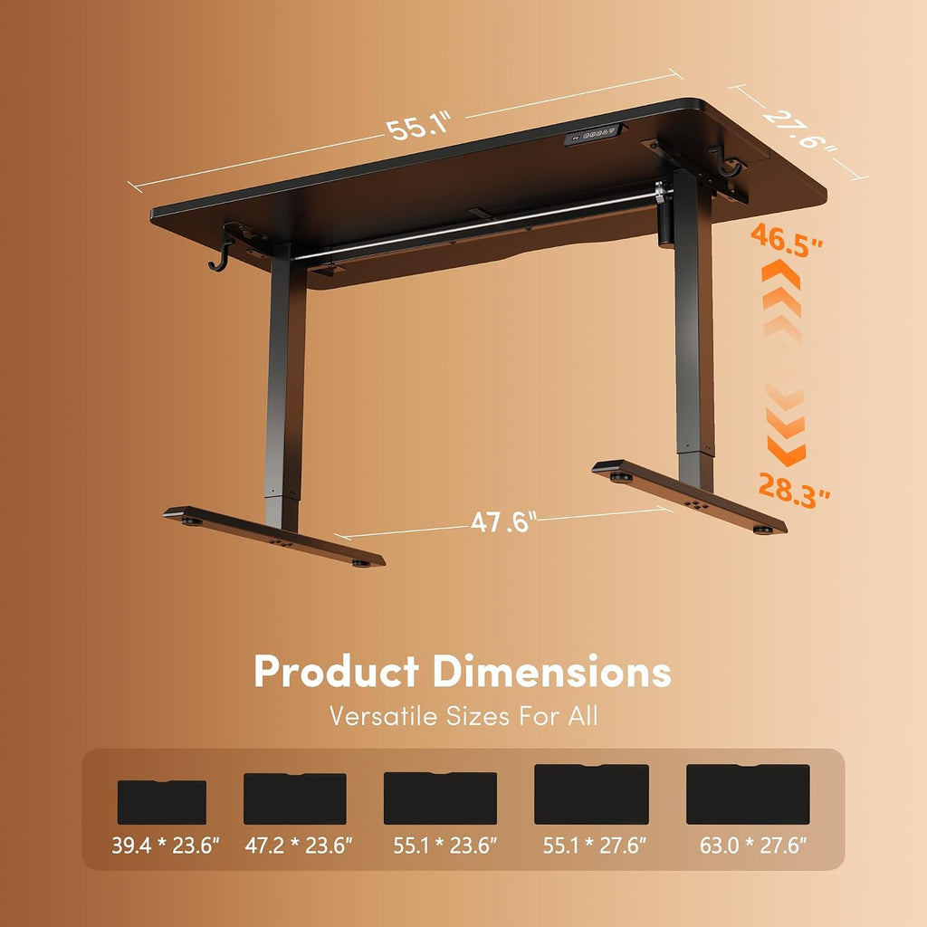 Standing Desk 55 × 28 Inch Electric Height Adjustable, Black | Sit and Stand Up Adjustable Desk, Home Office Computer