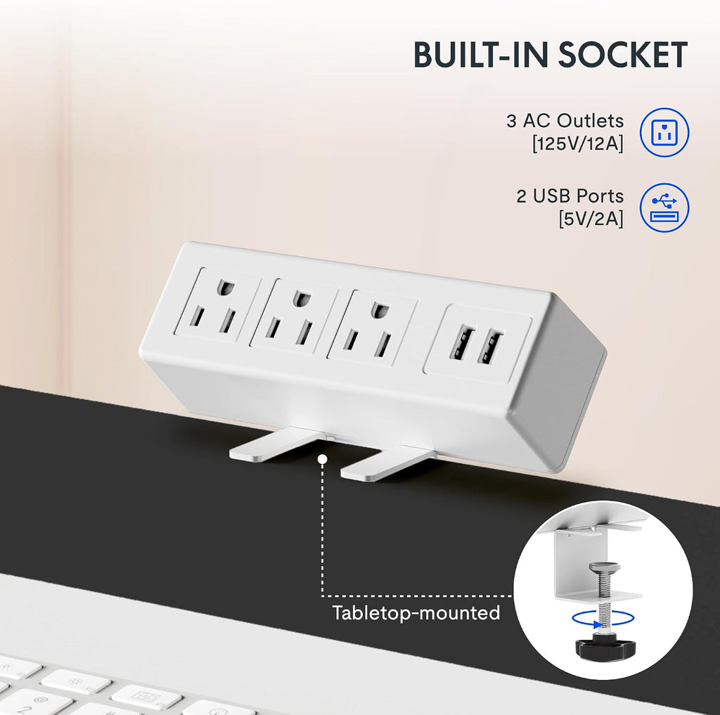 EN2 55"x28" Whole-Piece Standing Desk with Power Strip, White | Whole-Piece Desktop, Easy-Access Clamp Power Strip