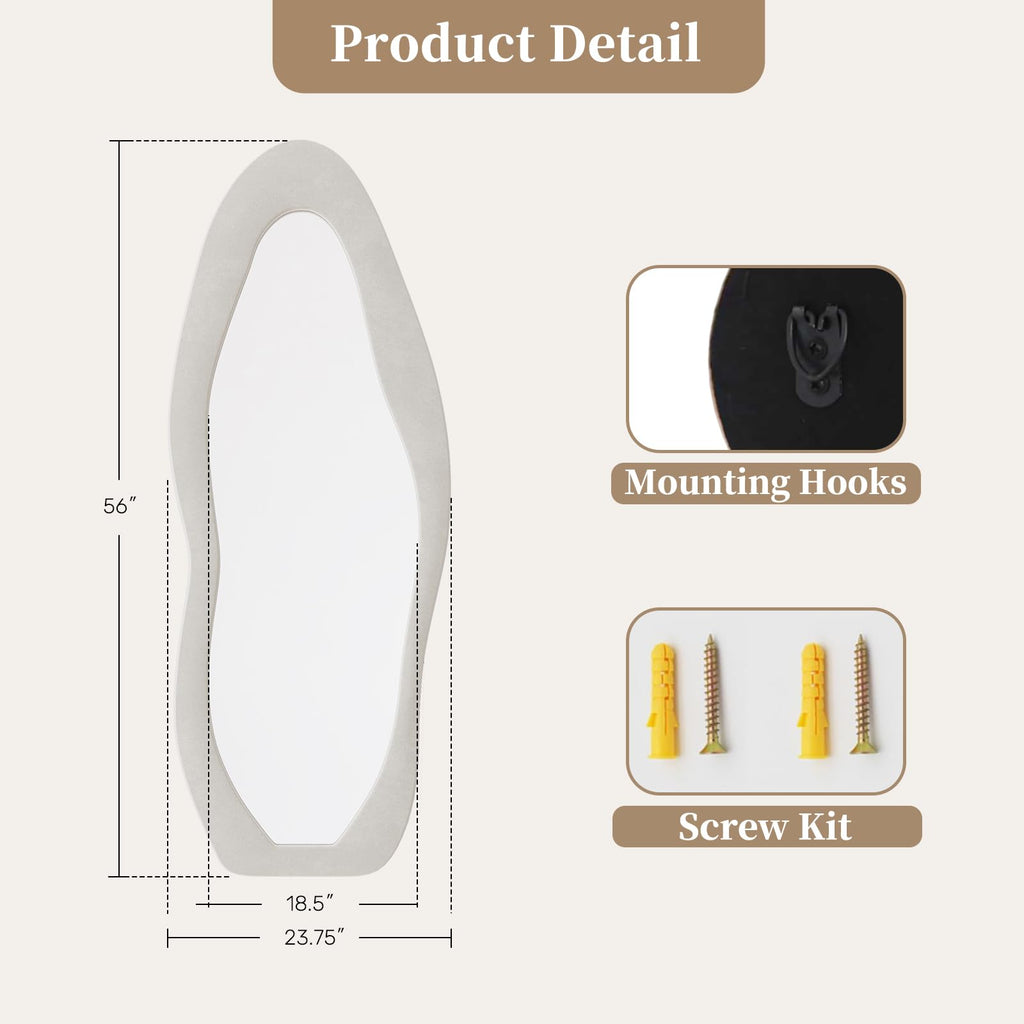 Wall Mirror 56"x24", Irregular Wavy Full Length Mirror