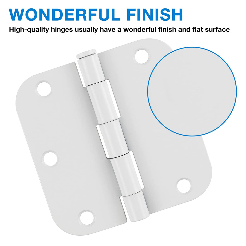 3 1/2" Matte White Door Hinges 3.5" 5/8" Radius Rounded 30 Pack