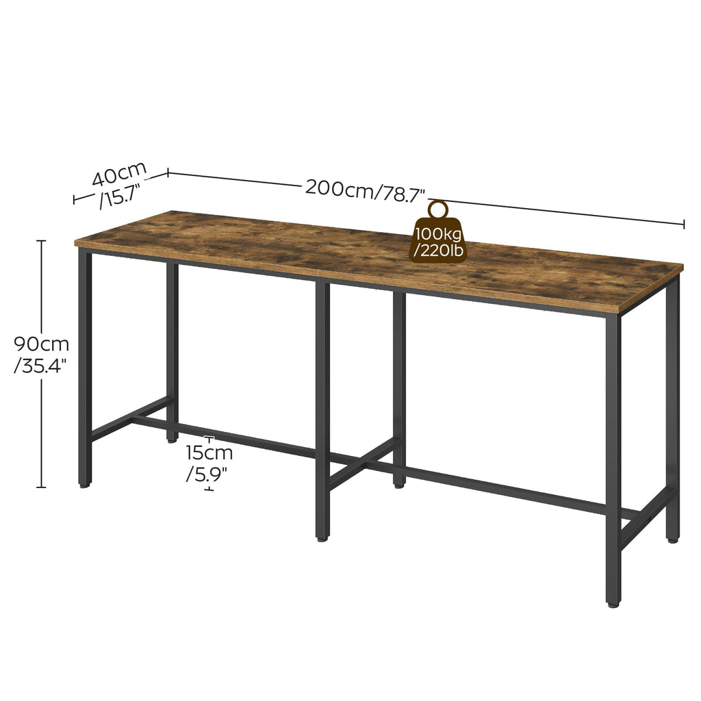 78.7" Long Bar Table, Counter Bar Height Table, High Top Table, Rectangular Hightop Bar Pub, Rustic Brown and Black