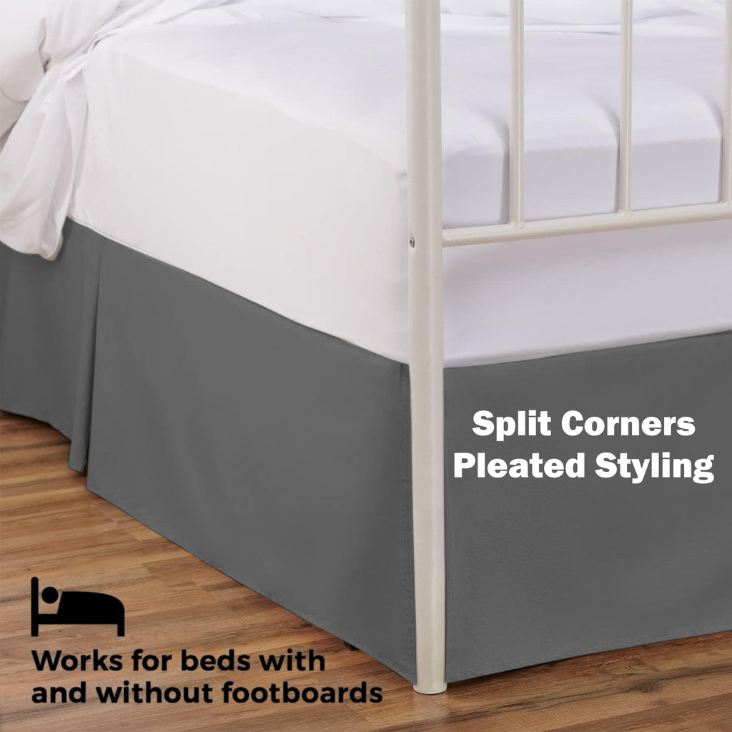 Bedskirts Queen Size - 100% Natural Cotton Split Corner Grey Queen Bedskirt 21 inch Drop - Center & Corner