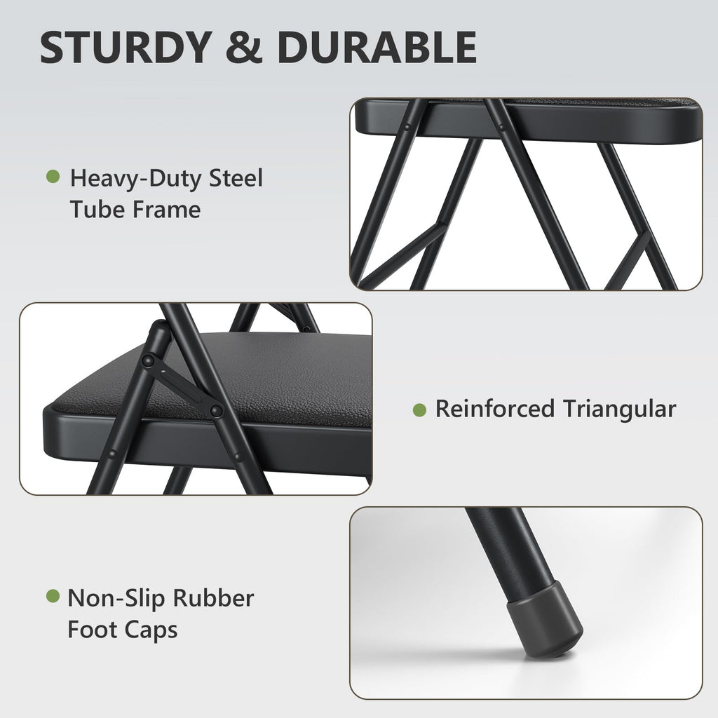 Padded Folding Chairs 8 Pack, PU Leather Folding Chairs for Outside and Indoor, Heavy Duty Portable Foldable Metal