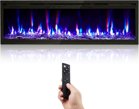 Garvee 50 in Electric Fireplace Inserts, 750/1500W Recessed and Wall Mounted Fireplace Heater with Remote Control