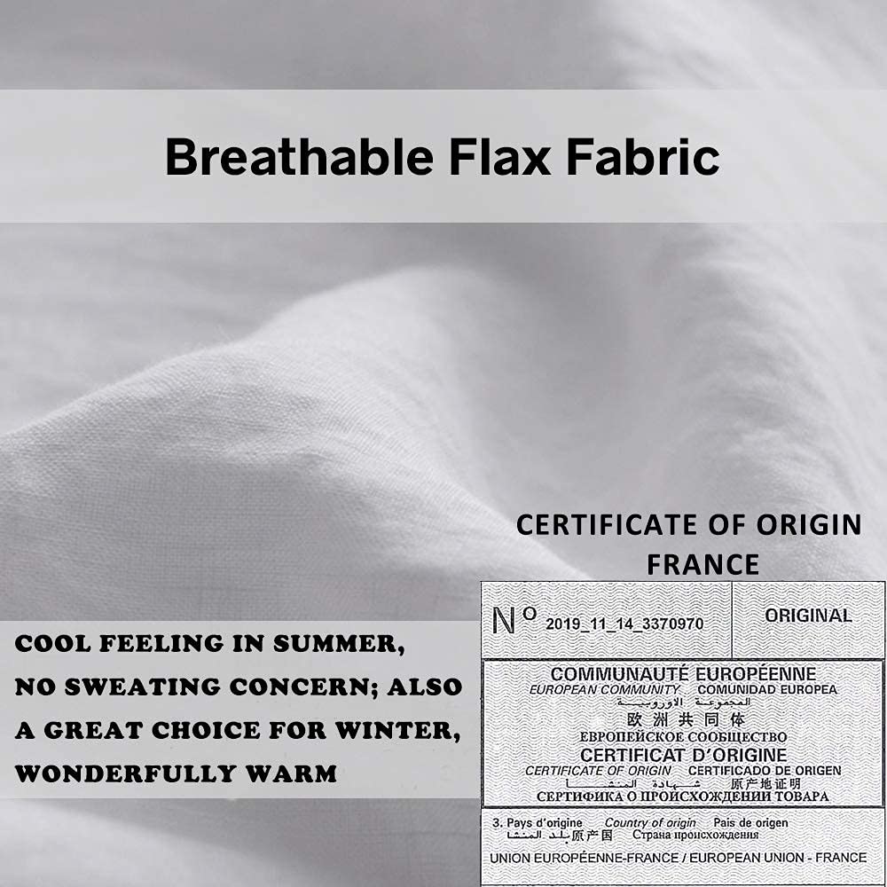 100% French Flax Linen Duvet Cover Set with Embroidery Washed - 3 Pieces (1 Duvet Cover with 2 Pillow Shams) with