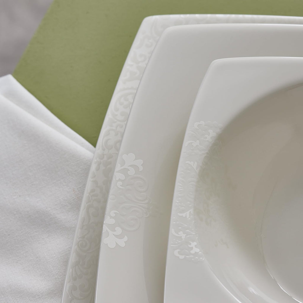 Flava Bone China Dinnerware Set for 6, 24-Piece White Dinner Set, Lightweight & Durable Fine Bone China Plates