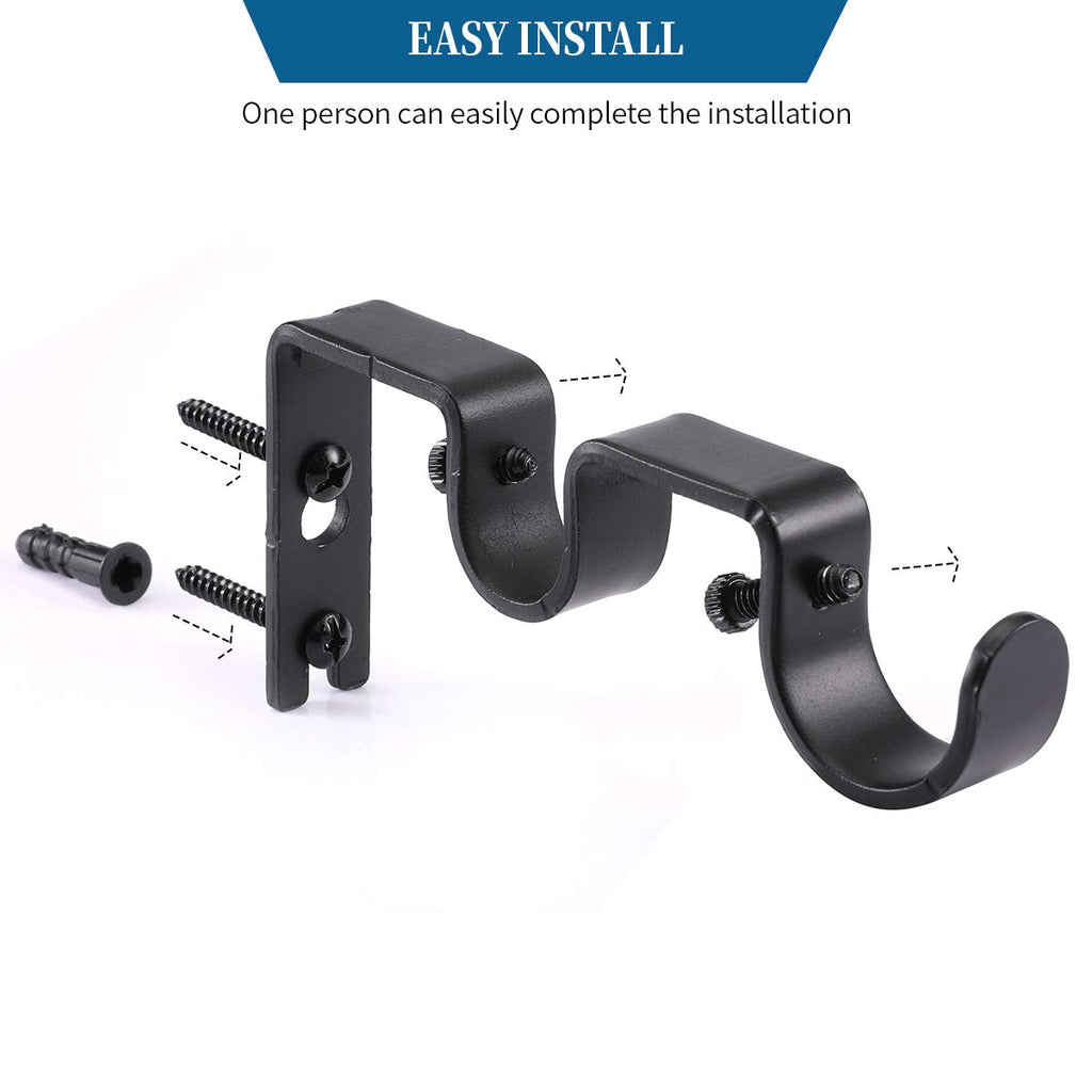 Heavy Duty Double Curtain Rod Brackets, 1" & 5/8" Inch Rod Holders (Set of 2, Black)