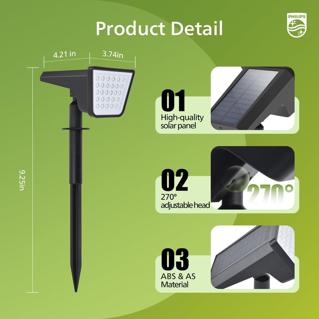 4 Packs Solar Spot Lights Outdoor Waterproof, 28 LED 7500K Solar Powered Landscape Pathway Lights, Dusk to Dawn Solar
