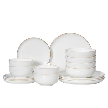 Perlaceo Luxurious Collection of 12-Piece White with Gold Rim Bone China Dinnerware Set - Lightweight and Durable