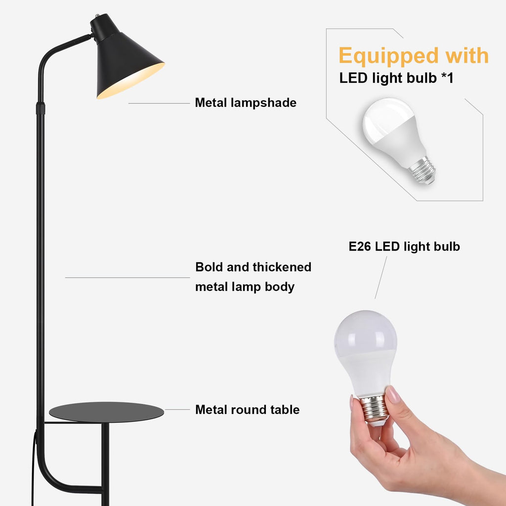 Black Floor Lamp with Shelf, Dimmable LED Reading Standing Lamp