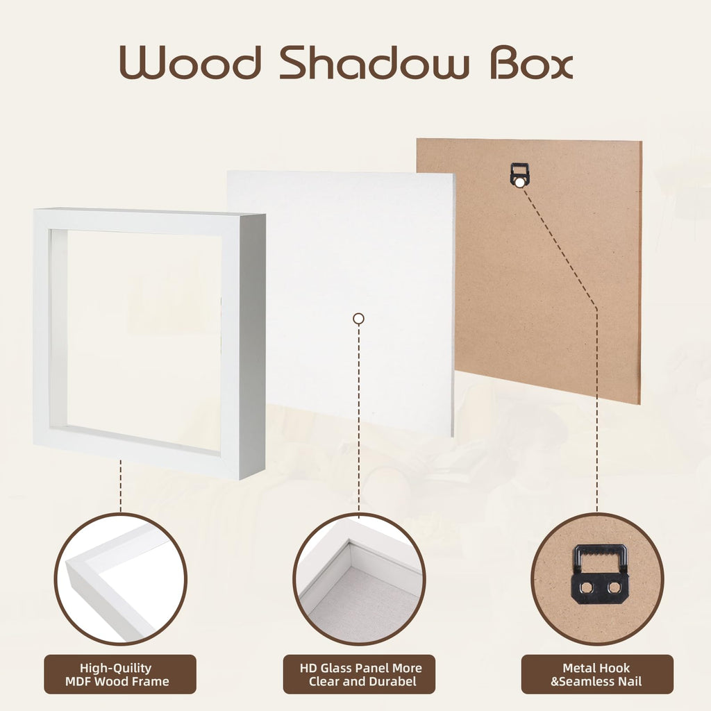 12" x 12" Shadow Box Display Case, Linen Back, 2 Pack White