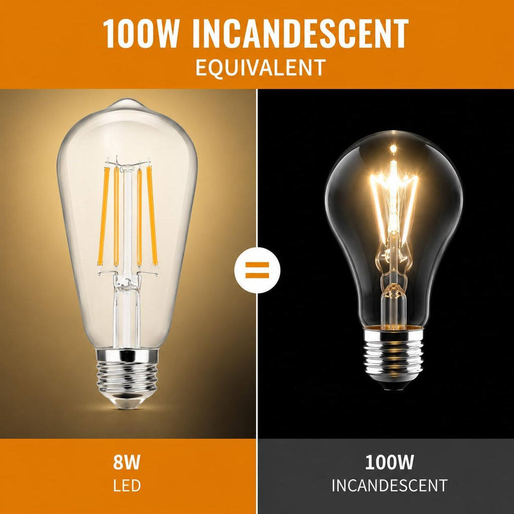 ST58 E26 LED Bulbs,8W Equivalent 100W,Dimmable,2700K Warm White,4 Pack