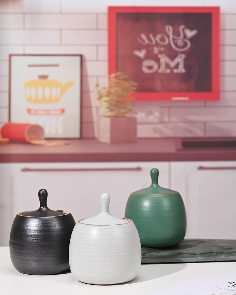 Kitchen Canisters Ceramic Storage Jar with Silicone Airtight Lid Green