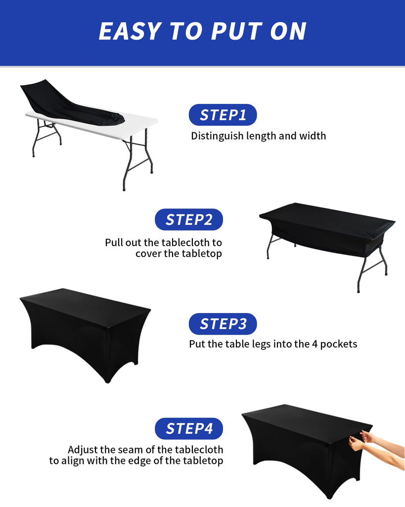 2 Pack 6FT Black Tablecloth Rectangle Spandex Fitted Table Cover