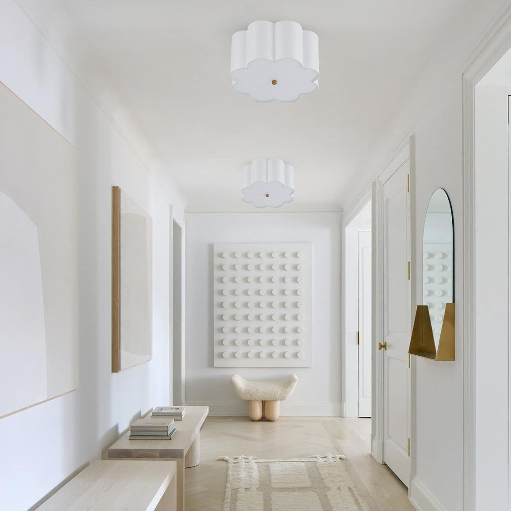 Semi Flush Mount Ceiling Light Fixture, Modern Close to Ceiling Lamp with Cream White Fabric Drum Shade Kids Room