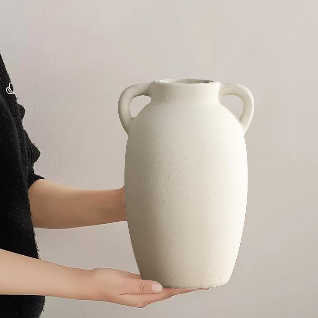White Ceramic Vase-Boho Decorative Vase,Terracotta Tall Vases Decorative Pottery are Suitable