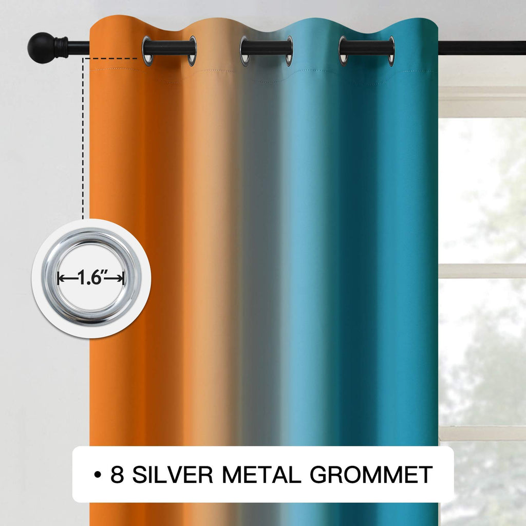 Grommet Ombre Blackout Orange and Blue Curtains, W52 x L63 inch