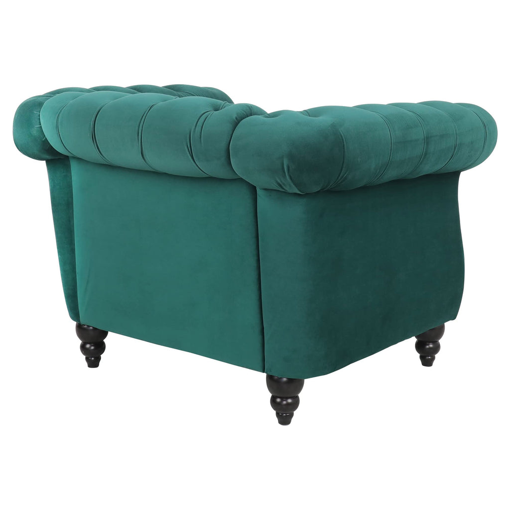 Velvet Chesterfield Chair, Mid-Century Modern Single Sofa Chair with Button Tufted Backrest and Nailhead Decor