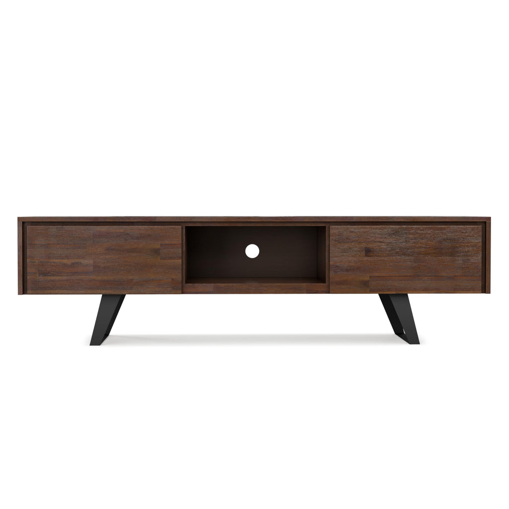 Lowry 72" Wide Acacia Wood TV Stand in Distressed Charcoal Brown