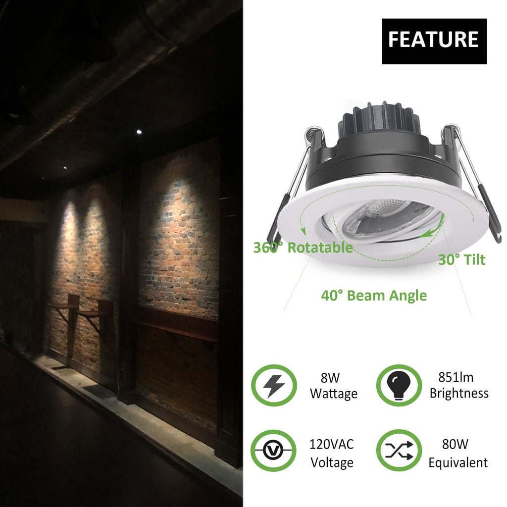 3 Inch Gimbal LED Recessed Lights 6 Pack,Adjustable Downlight, White