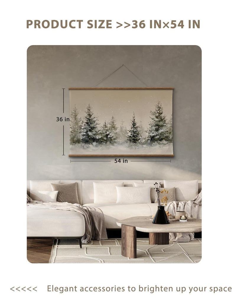 Large Christmas Wall Art, Winter Pine Forest Canvas Print 36x54