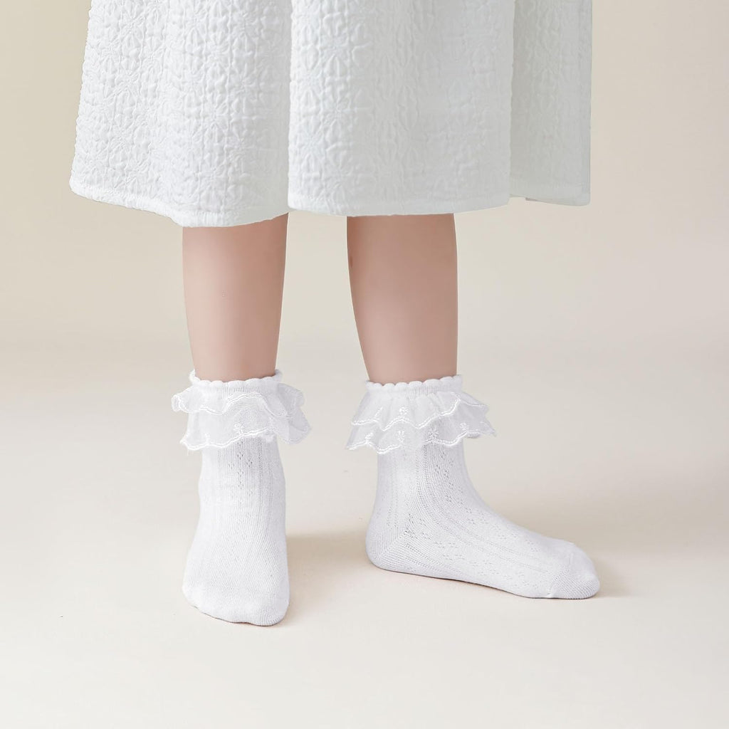 6 Pairs Toddler Ruffle Socks Baby Girls Frilly Lace Kids Ankle Socks