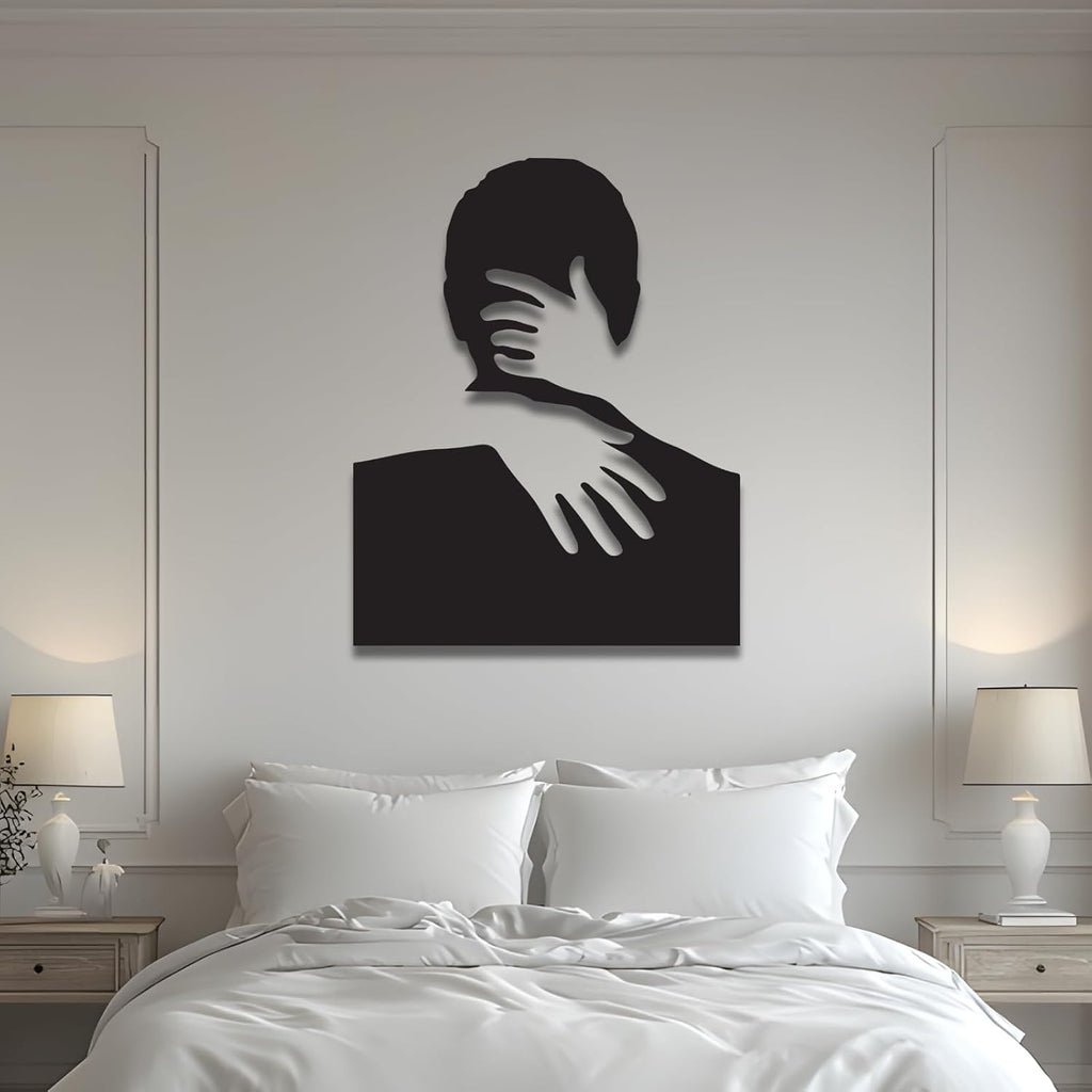 Matte Black Metal Wall Sculpture, Minimalist Negative Space Metal Wall Art, Abstract Monochrome Line Wall Hanging