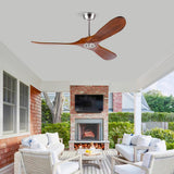 52 Inch Outdoor Ceiling Fan with Remote Control - Solid Wood 3 Blade, Water Resistant, Walnut