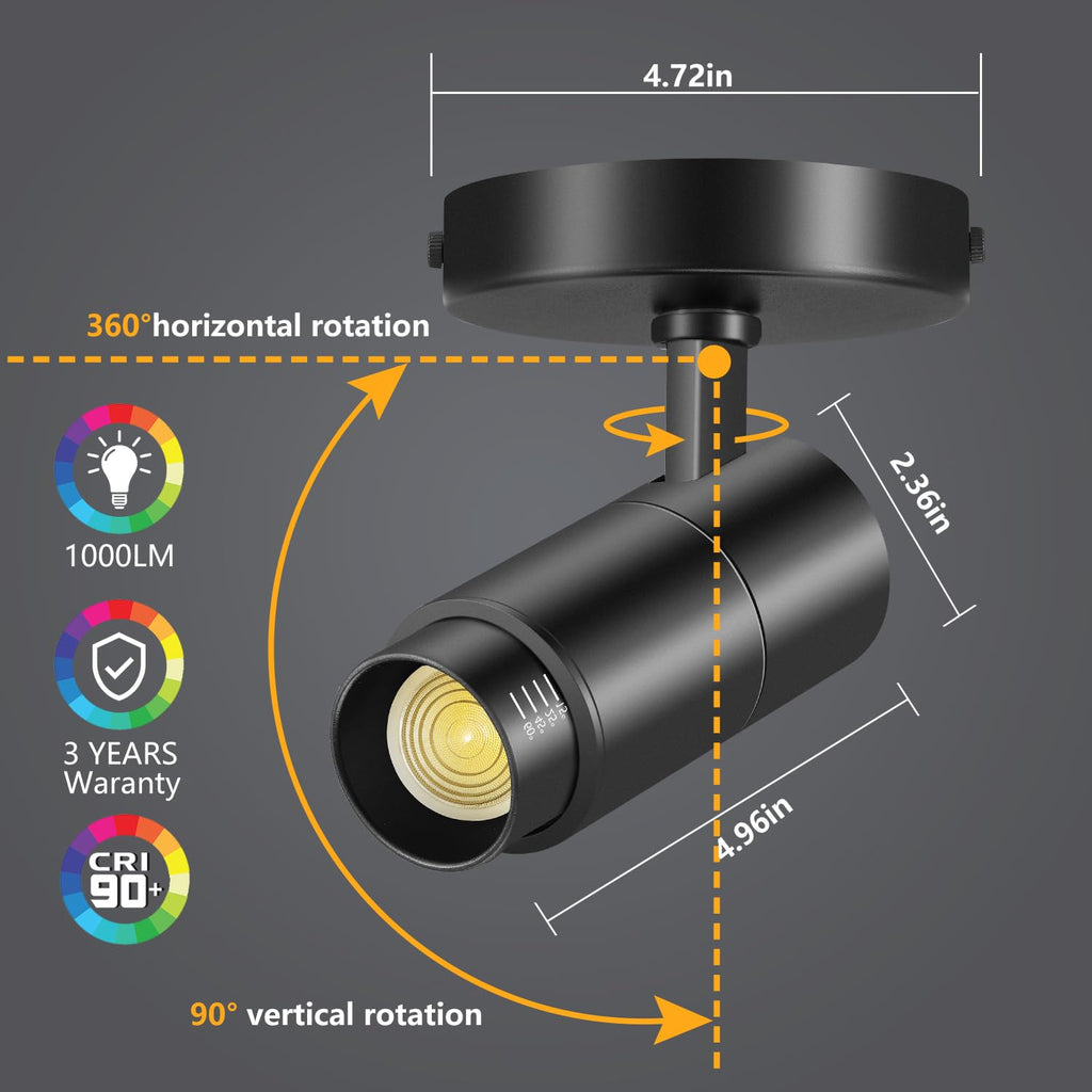 Zoomable Ceiling Spot Lights Indoor, 10W 1000lm Black