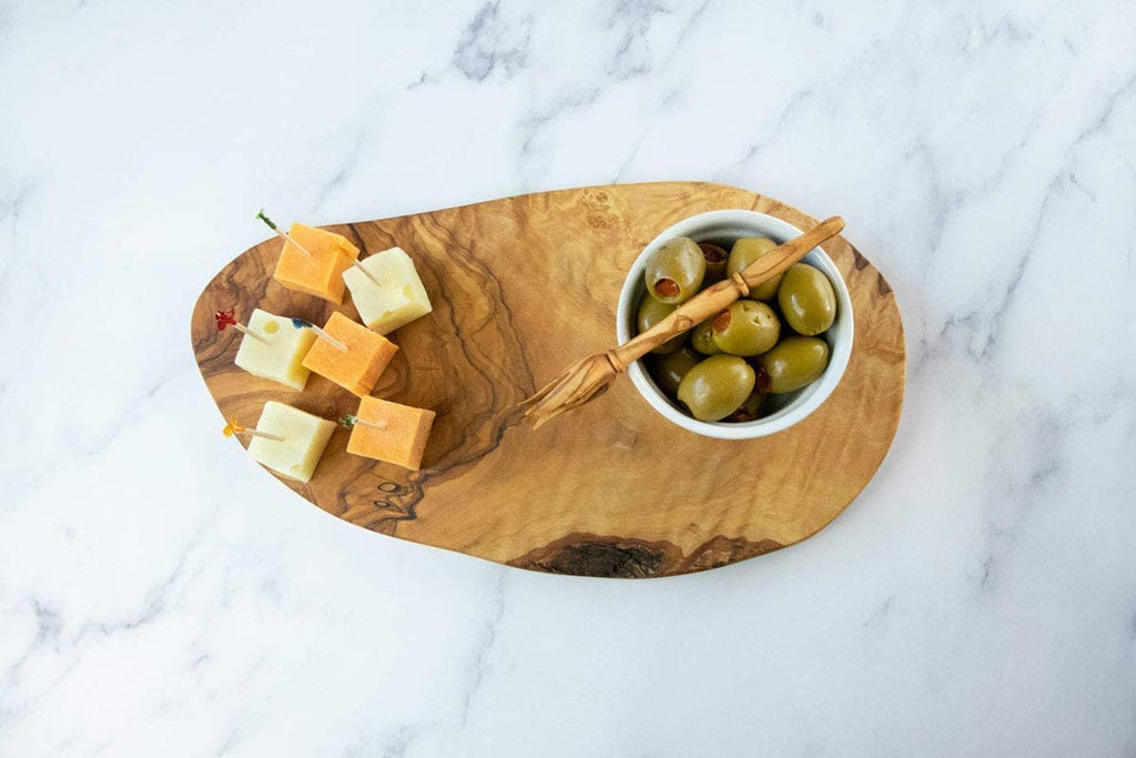 Olive Wood Cheese Board 12 Inch Long - Beautiful Wooden Serving Board for Charcuterie, Snacks, Appetizers and Parties