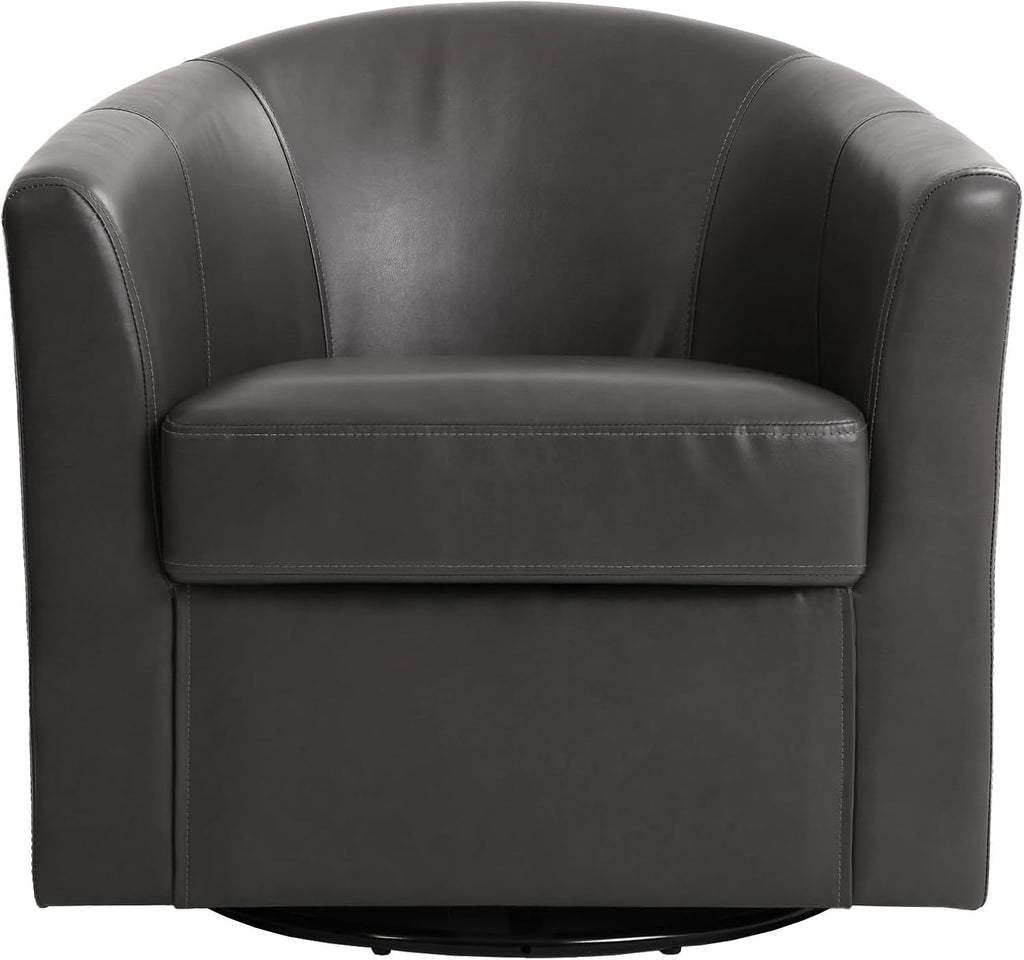 Faux Leather Swivel Accent Chair, Fully Assembled Barrel Chair, Gray