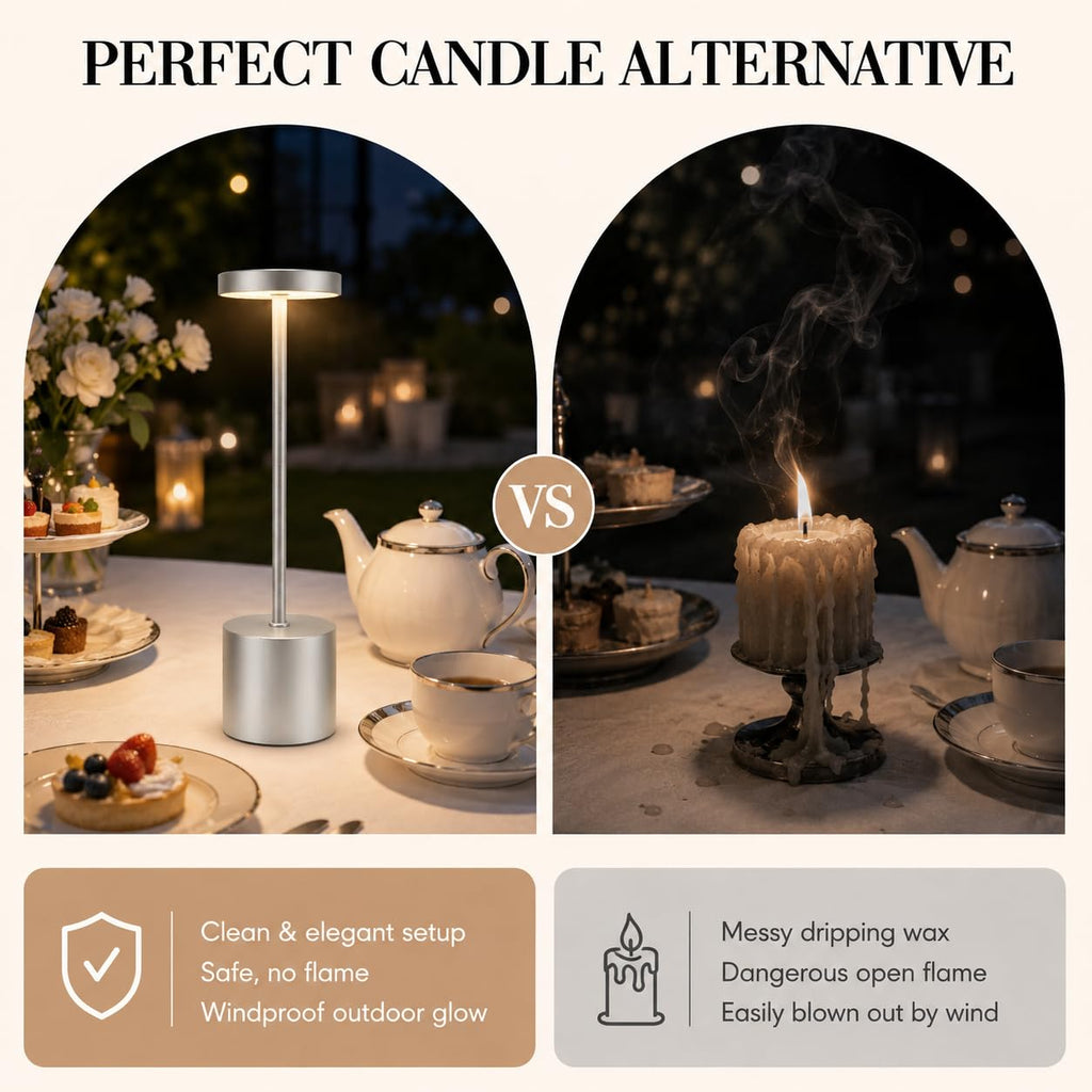 Silver Rechargeable Table Lamps 2 Pack, Cordless Battery Operated LED Desk Lamp with Touch Control, 3 Color