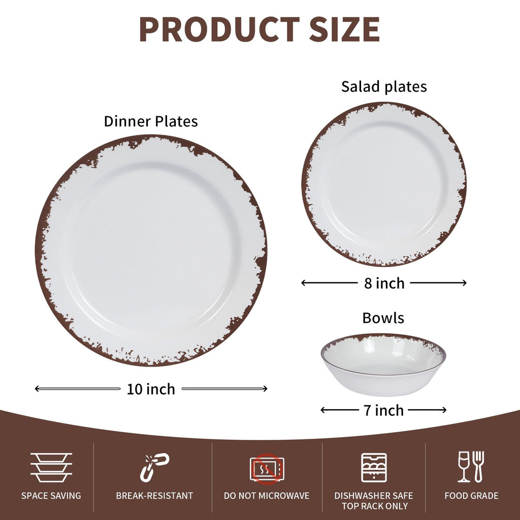 Melamine Dinnerware Farmhouse Plates and Bowls Set for 4-Off White