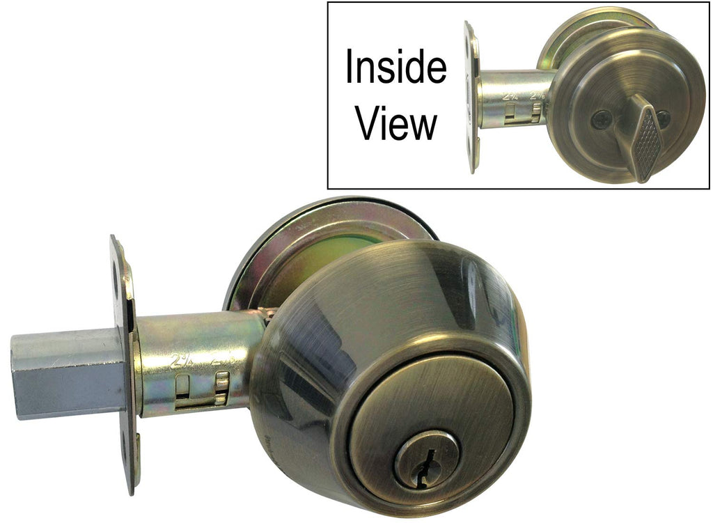 1 Sets Antique Brass Entry Entrance Round Knob with Matching Single Cylinder Deadbolt Combo Pack Keyed Alike