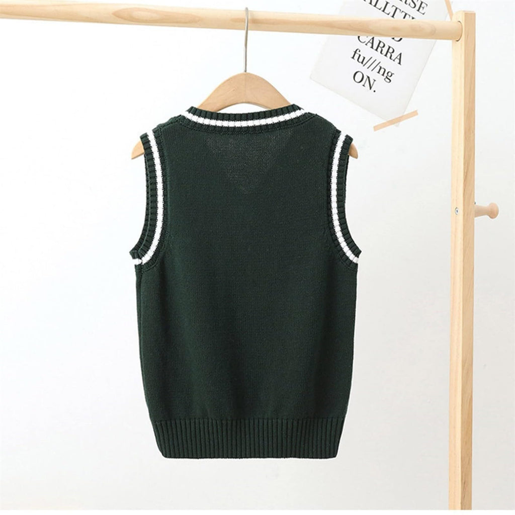 V Neck Knitted Vests for Boys Girls Sleeveless Sweater Vest Pullover Knitwear Crop Tops Kids School