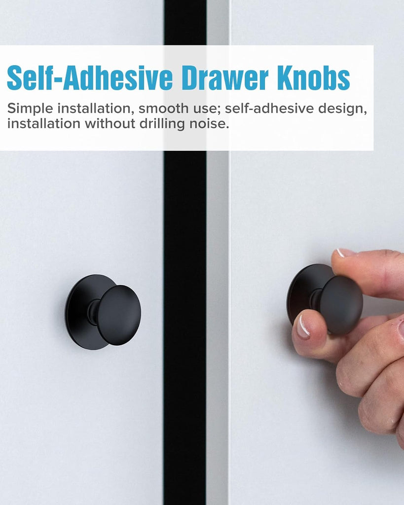 5 Pack Black Self-Adhesive Cabinet Knobs, Self-Stick Hardware Kitchen Cabinet Handles, No-Punch Peel and Stick Drawer