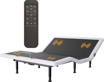 King Adjustable Bed Frame with Massage, Wireless Remote, Head Foot Incline, USB, Underbed Light - Heavy Duty