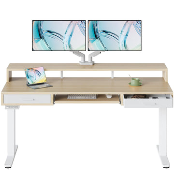 63′′ x 26′′ Electric Standing Desk with 2 Drawers &24.4′′ Large Keyboard Tray, C-Clamp Mount Compatible, Adjustable