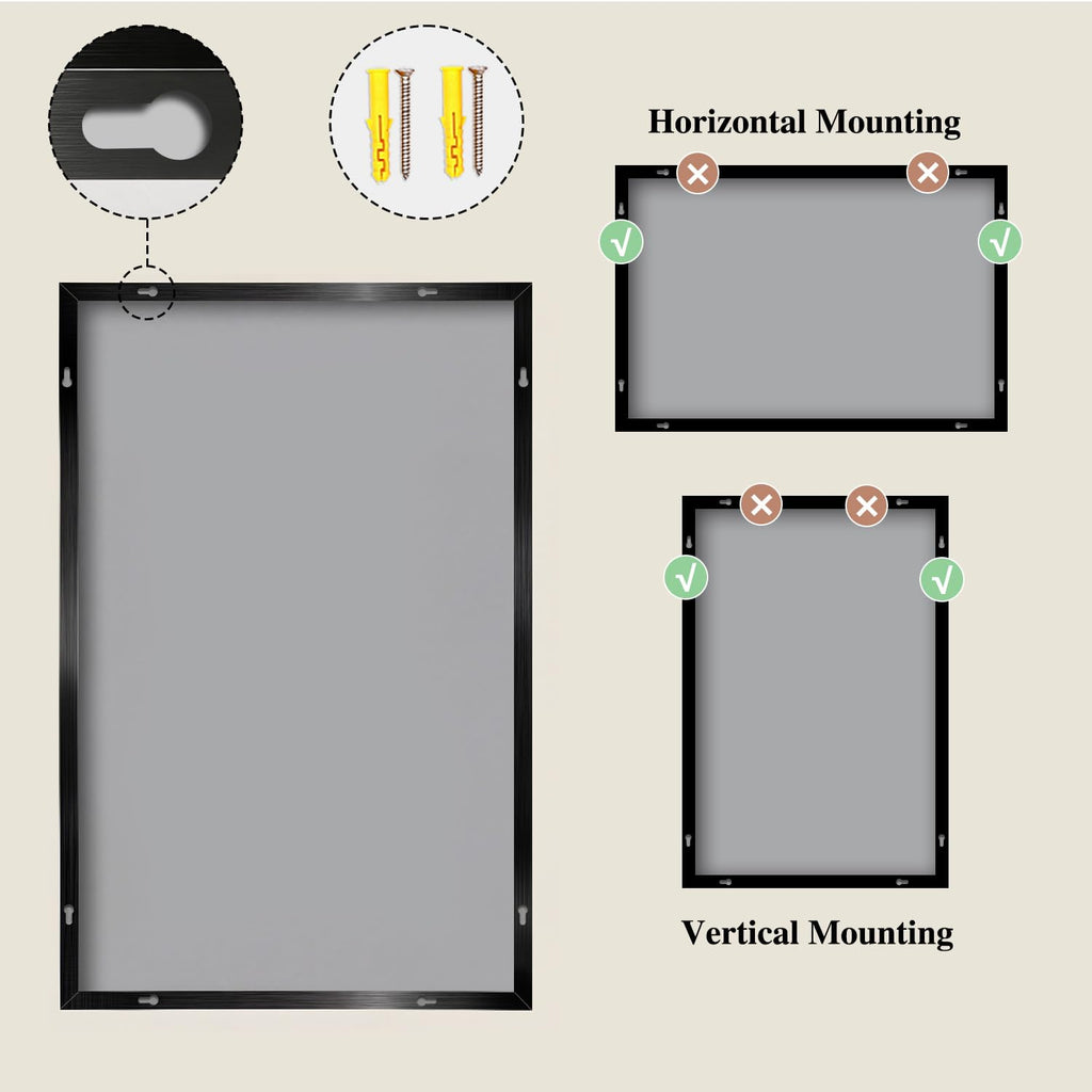 Black Mirrors for Wall, 30x48 Inch Bathroom Mirror, Rectangular Wall Mirror Bedroom Bathroom, Hangs Horizontally or