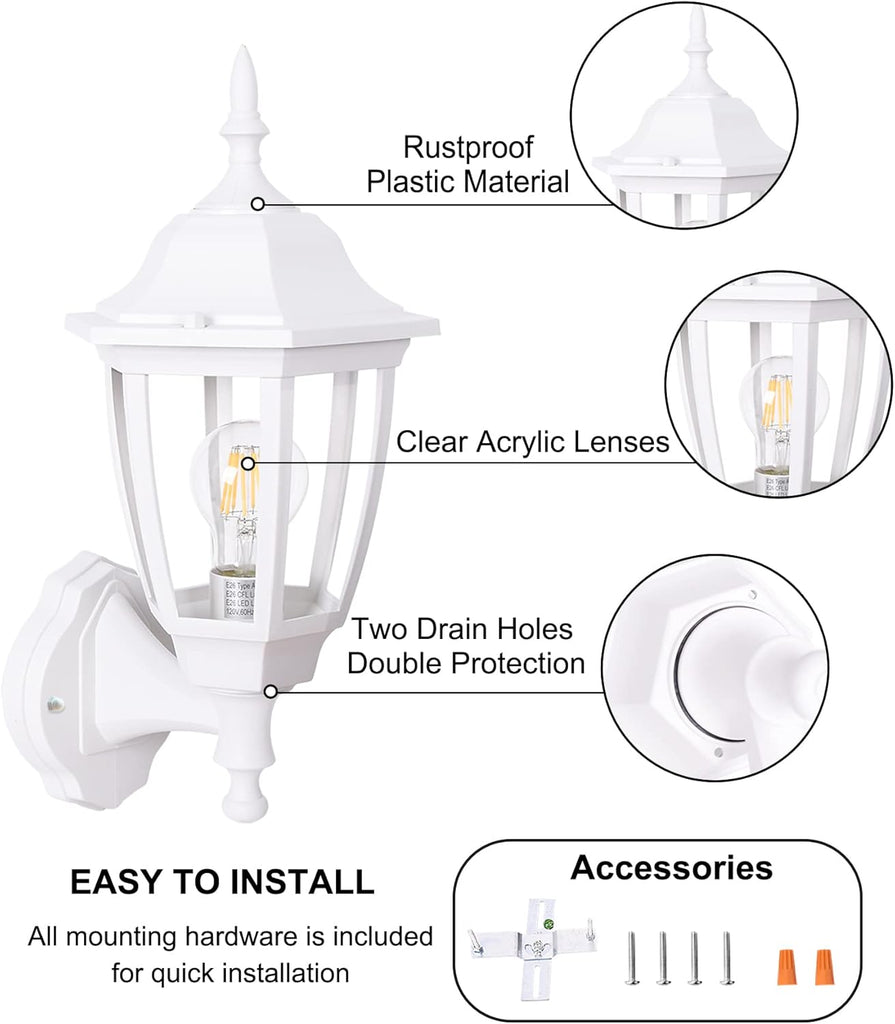 Outdoor Wall Lantern, Exterior Waterproof Wall Sconce Light Fixture, White Front Porch Light Wall Mount for Garage