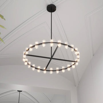Large Black Wagon Wheel Chandeliers Black Round Chandelier Glass Chandeliers for Dining Room,Living Room Vintage Chandelier D48''