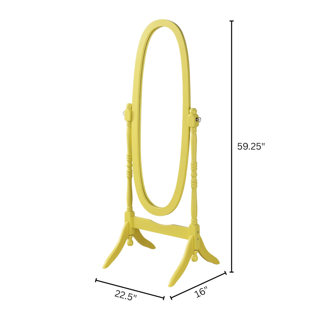 Traditional Queen Anna Style Wood Floor Cheval Mirror, Yellow