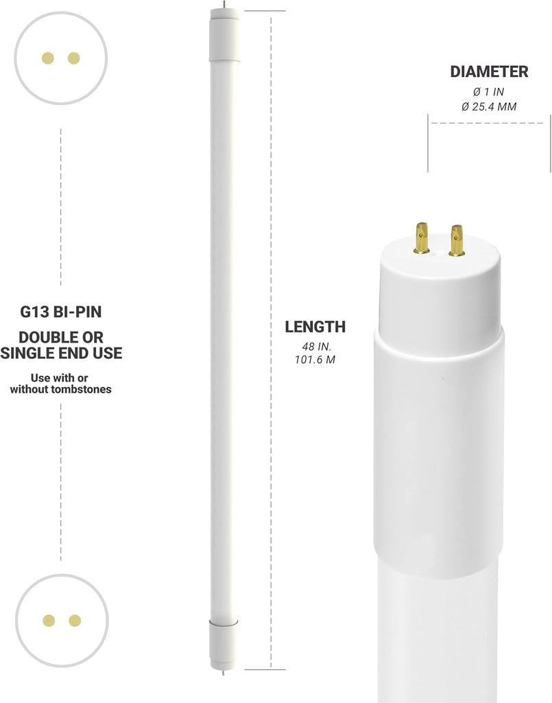 30 Pack T8 LED Bulbs 4 Foot Dimmable, 4000K, Single/Dual Ended, UL